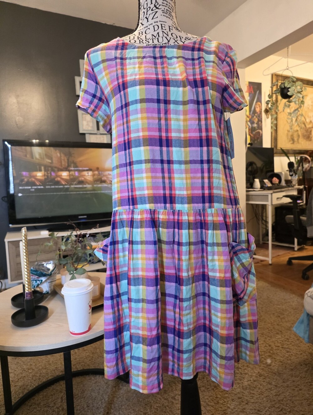 Cat & Jack Girls Plaid Short Sleeve Dress in Purple, Pink, Blue, Yellow